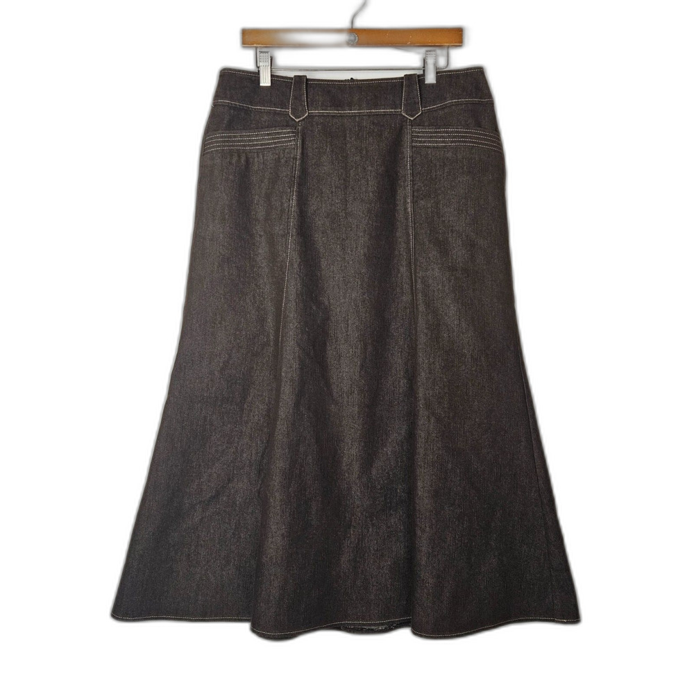 Brown Denim Midi Jean Skirt Sz 12 Western Trumpet Mermaid Style By Dressbarn
